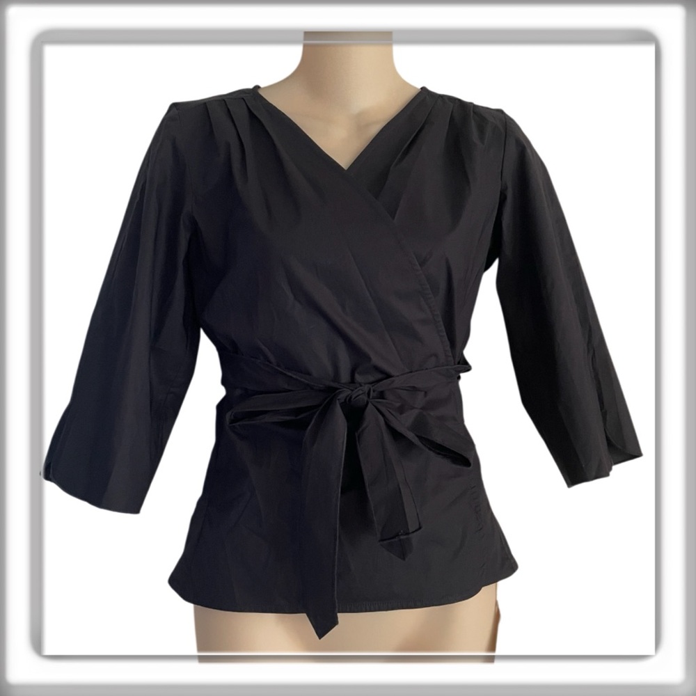 NWT Nine in the Morning Camille Wrap Top 3/4 Sleeve Cotton Silk Navy Size XS